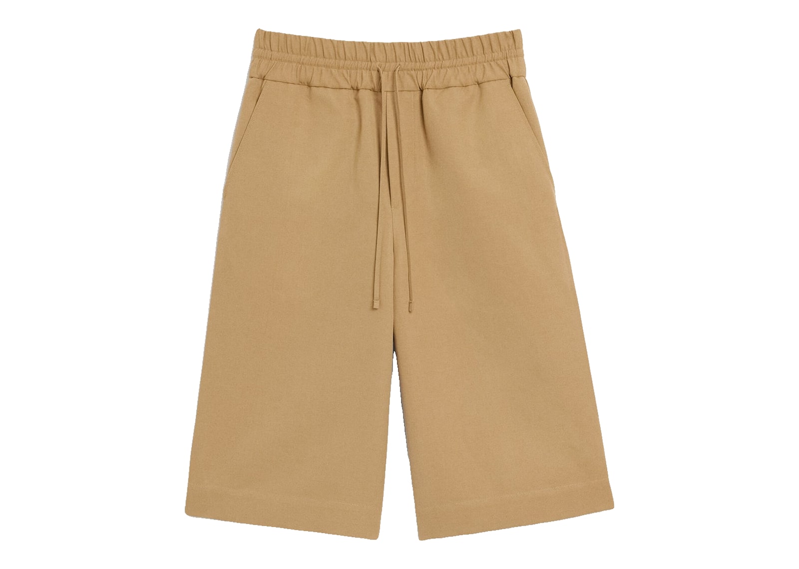 Ami Paris Large Elasticated Cotton and Linen Bermuda Shorts Mastic Beige