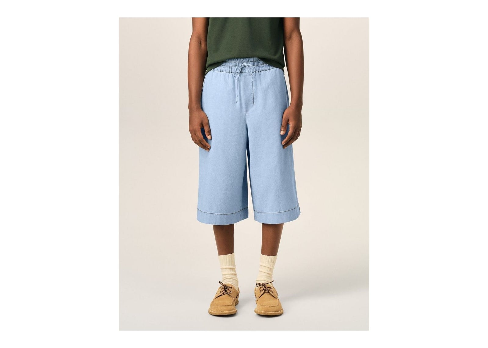 Ami Paris Large Elasticated Cotton Bermuda Shorts Cashmere Blue - görsel 3