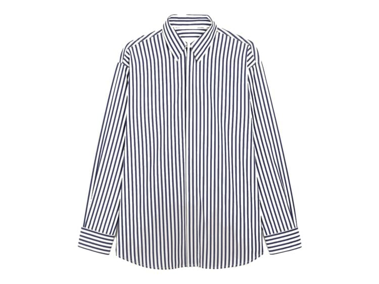 Ami Paris Large Striped Cotton Shirt with Removable Collar Royal Blue/White