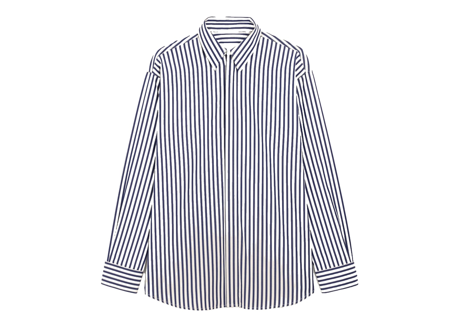 Ami Paris Large Striped Cotton Shirt with Removable Collar Royal Blue/White