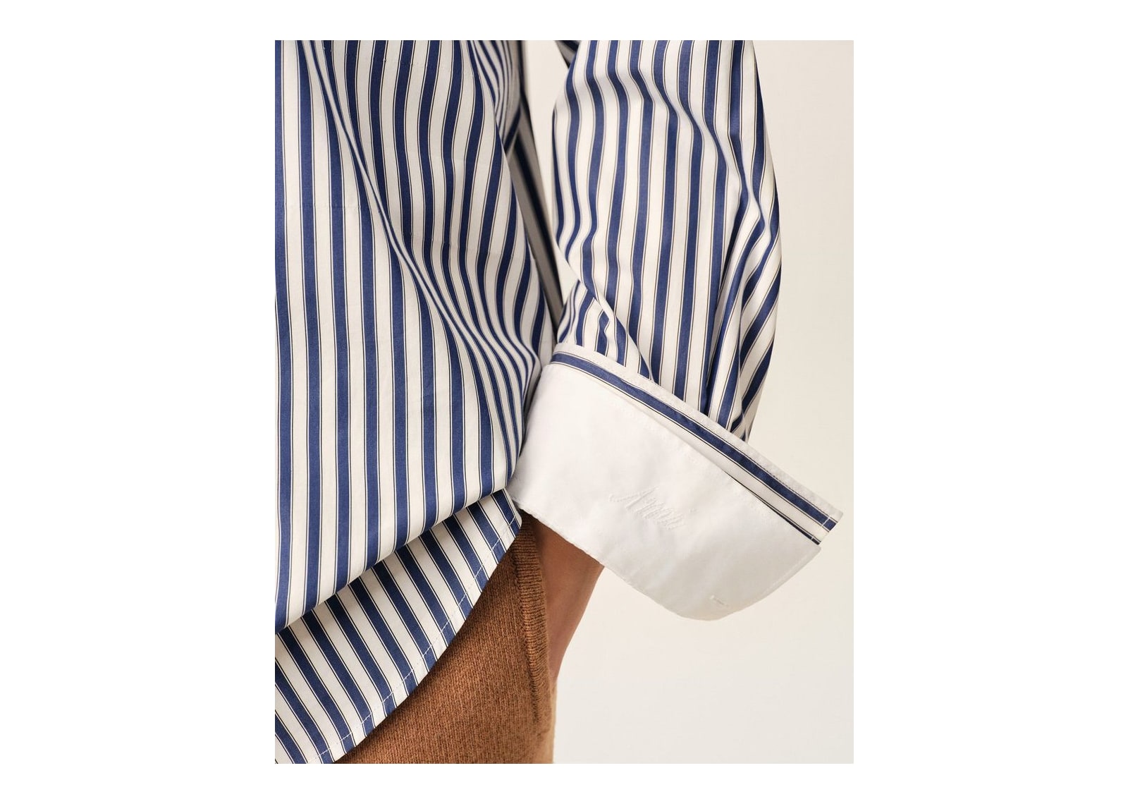 Ami Paris Large Striped Cotton Shirt with Removable Collar Royal Blue/White - görsel 10