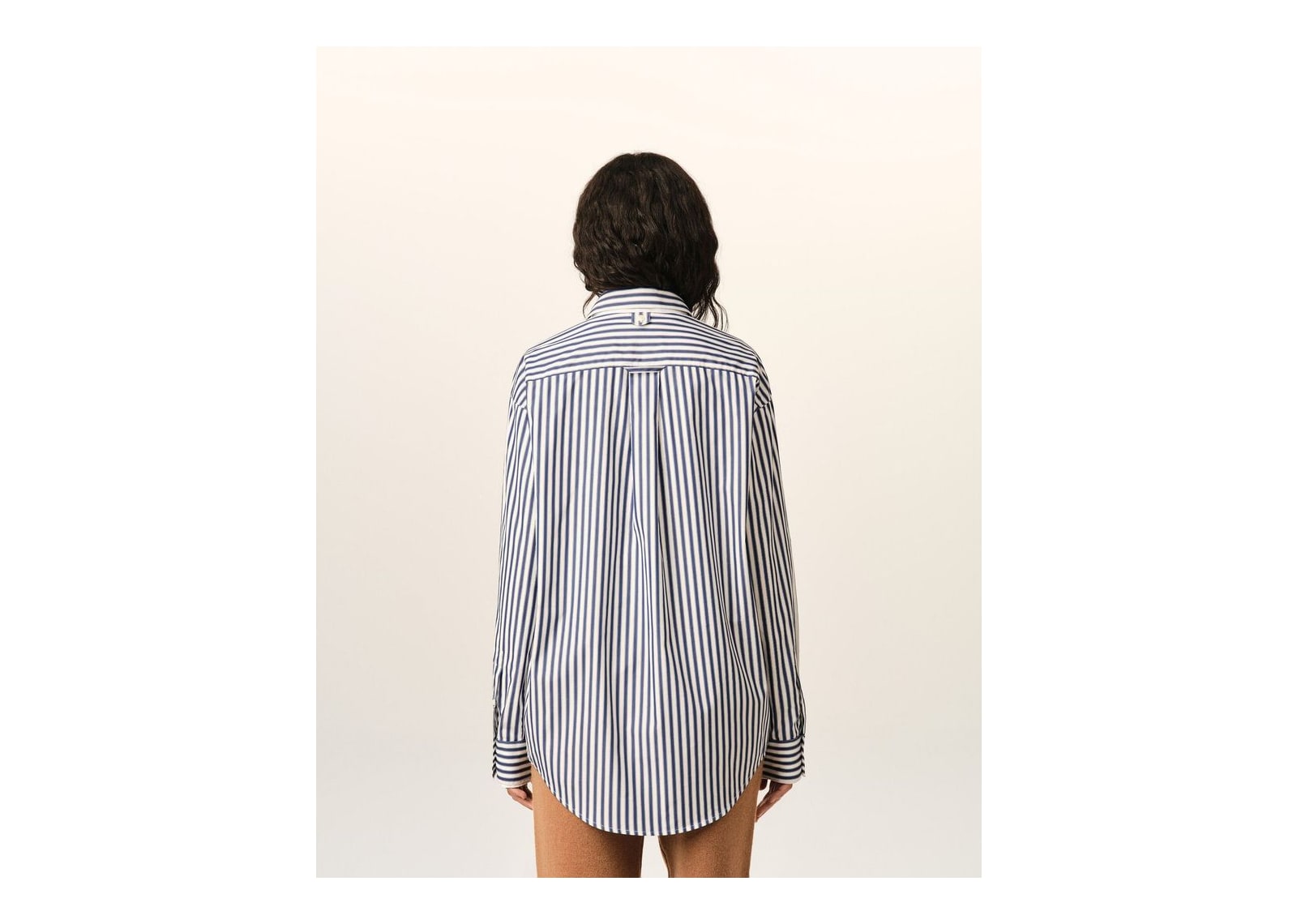 Ami Paris Large Striped Cotton Shirt with Removable Collar Royal Blue/White - görsel 11