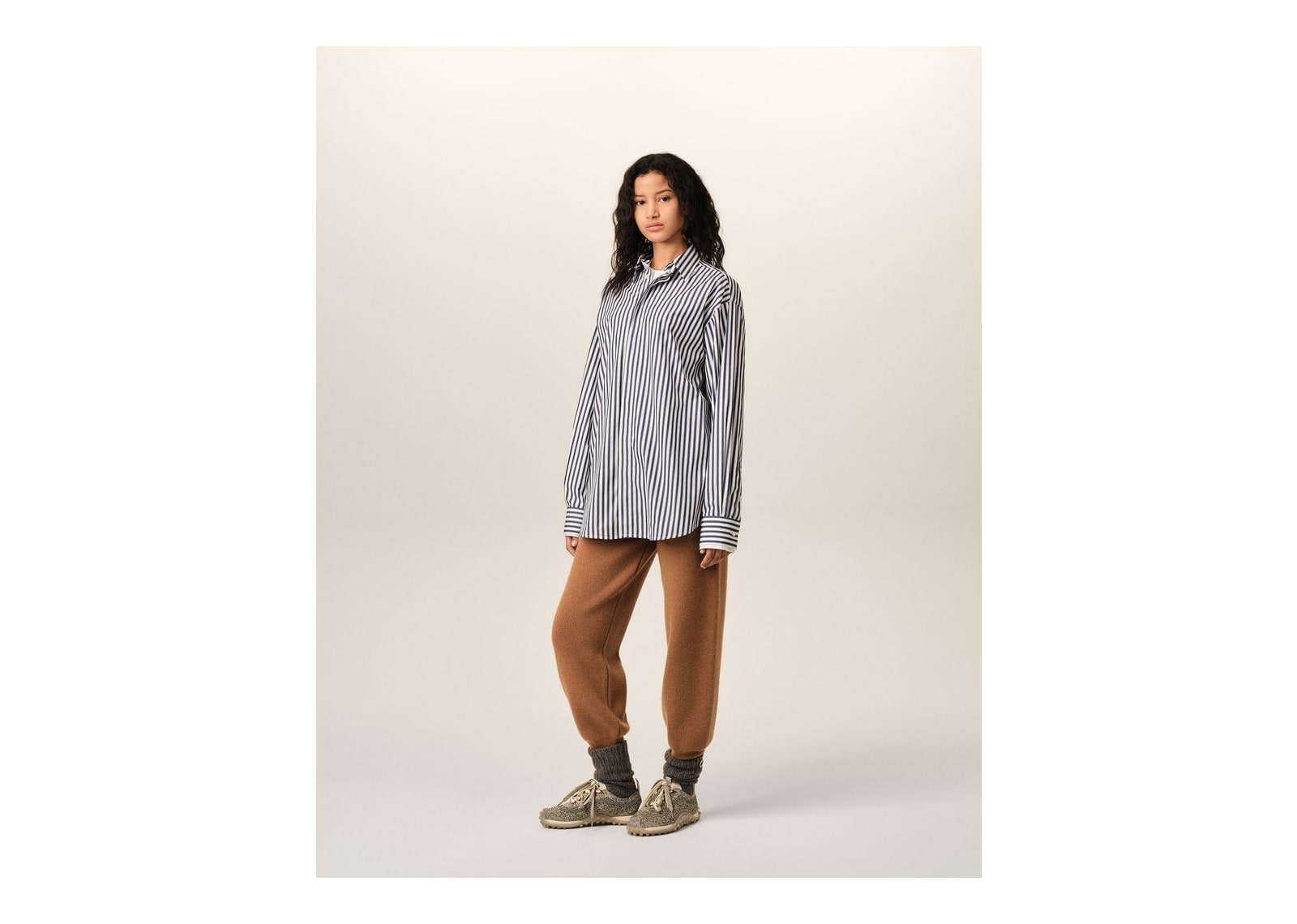 Ami Paris Large Striped Cotton Shirt with Removable Collar Royal Blue/White - görsel 12