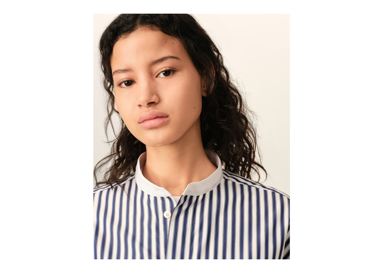 Ami Paris Large Striped Cotton Shirt with Removable Collar Royal Blue/White - görsel 13