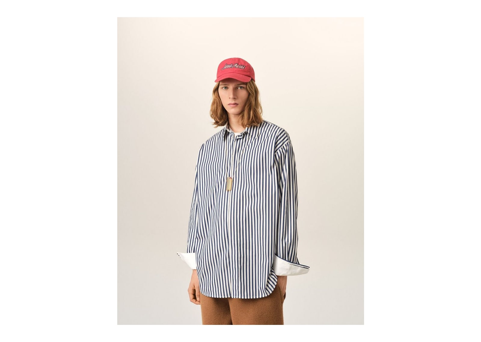 Ami Paris Large Striped Cotton Shirt with Removable Collar Royal Blue/White - görsel 2