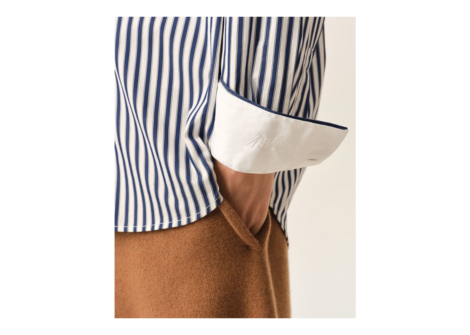 Ami Paris Large Striped Cotton Shirt with Removable Collar Royal Blue/White - görsel 4