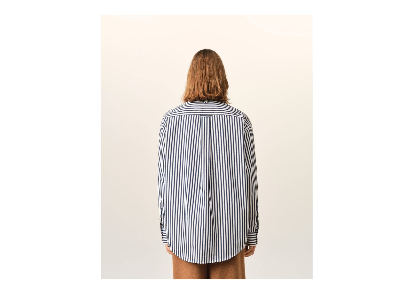 Ami Paris Large Striped Cotton Shirt with Removable Collar Royal Blue/White - görsel 5