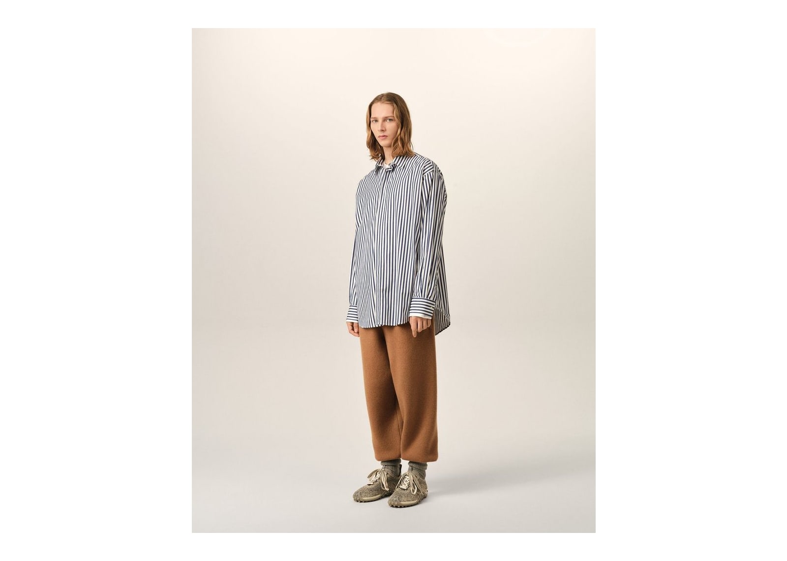 Ami Paris Large Striped Cotton Shirt with Removable Collar Royal Blue/White - görsel 6