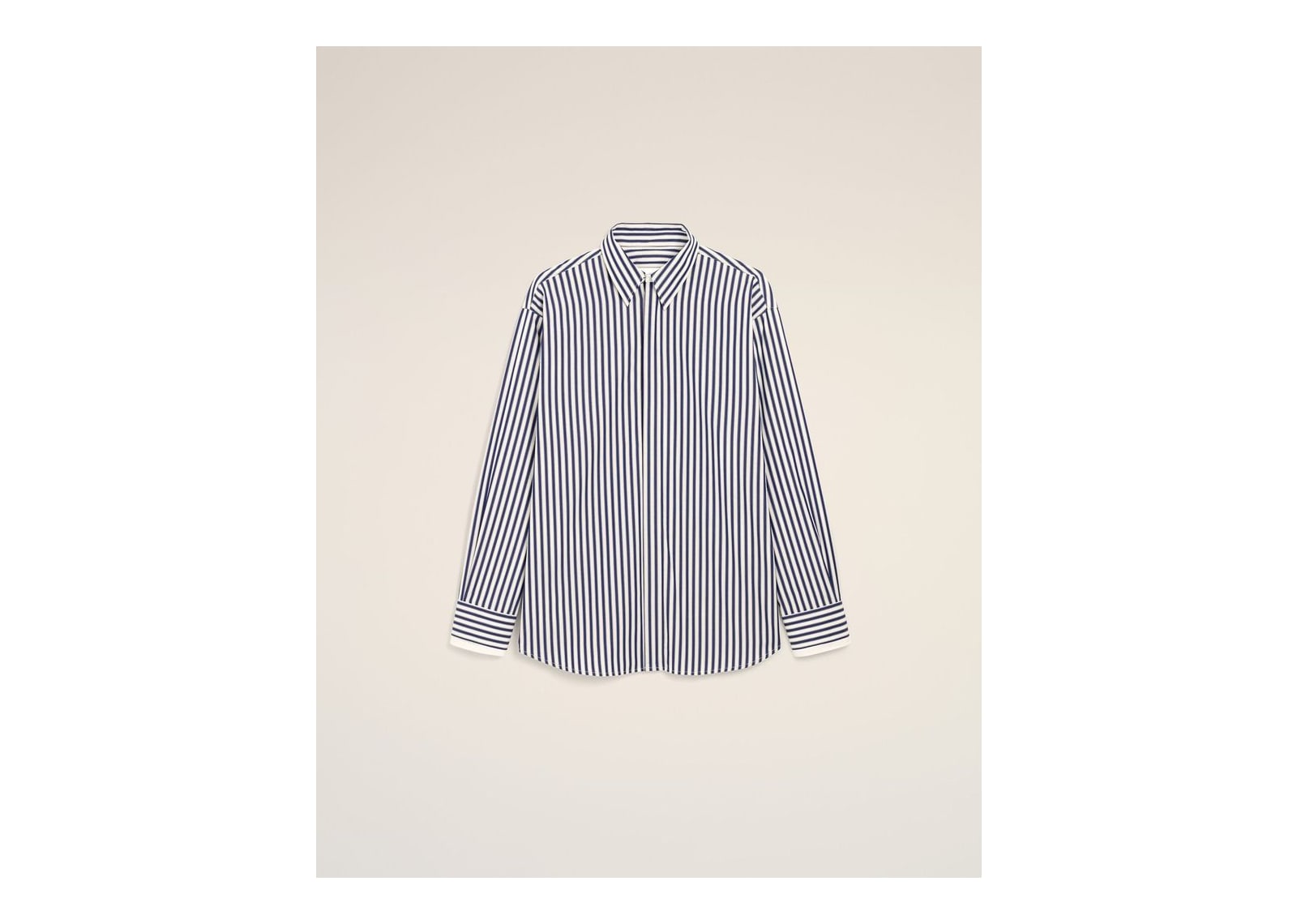 Ami Paris Large Striped Cotton Shirt with Removable Collar Royal Blue/White - görsel 7