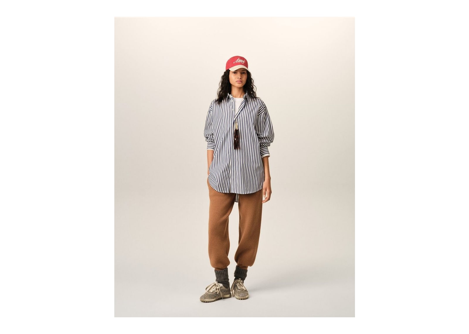 Ami Paris Large Striped Cotton Shirt with Removable Collar Royal Blue/White - görsel 9