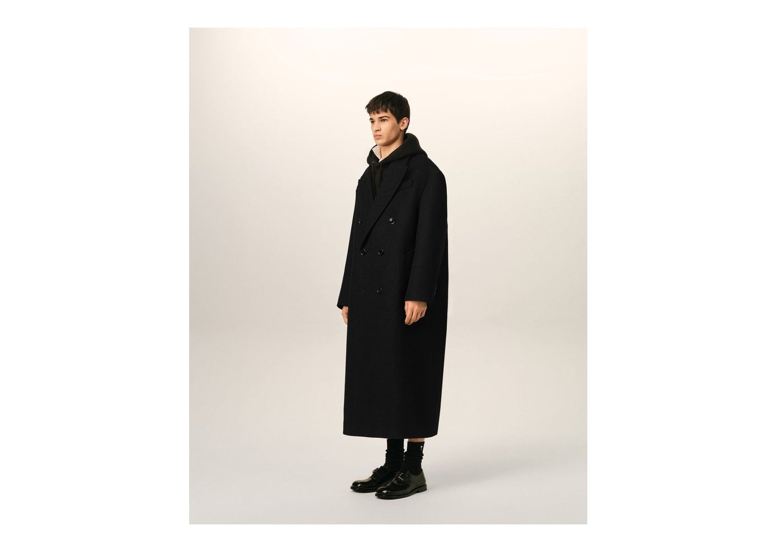 Ami Paris Long Double Breasted Wool Coat Black - görsel 6
