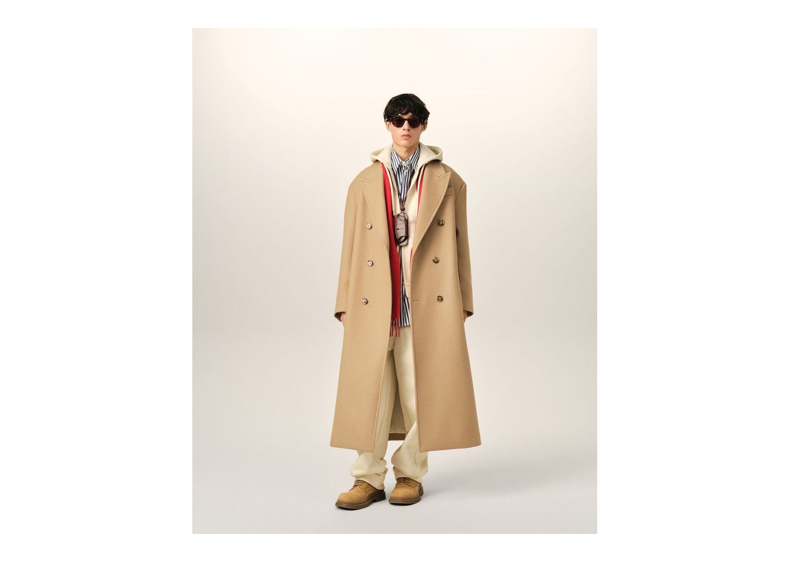 Ami Paris Long Double Breasted Wool Coat Mastic Beige - görsel 2
