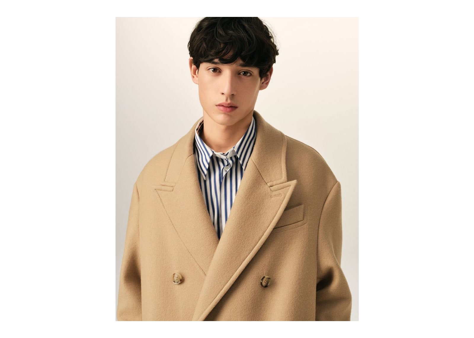 Ami Paris Long Double Breasted Wool Coat Mastic Beige - görsel 4