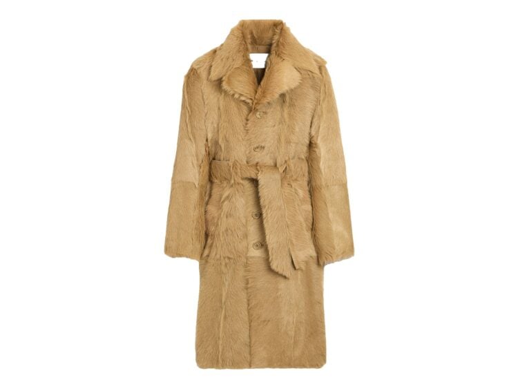 Ami Paris Long Goat Leather Belted Coat Mastic Beige