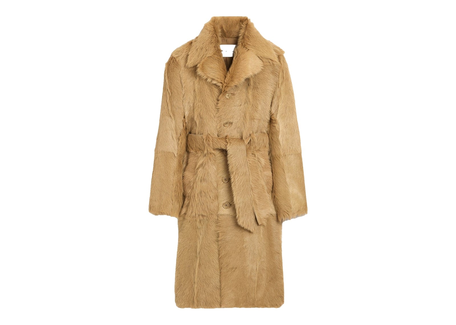 Ami Paris Long Goat Leather Belted Coat Mastic Beige