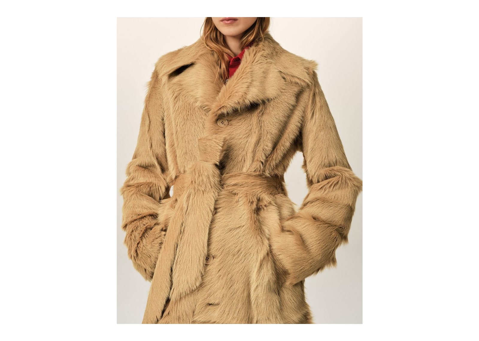 Ami Paris Long Goat Leather Belted Coat Mastic Beige - görsel 10