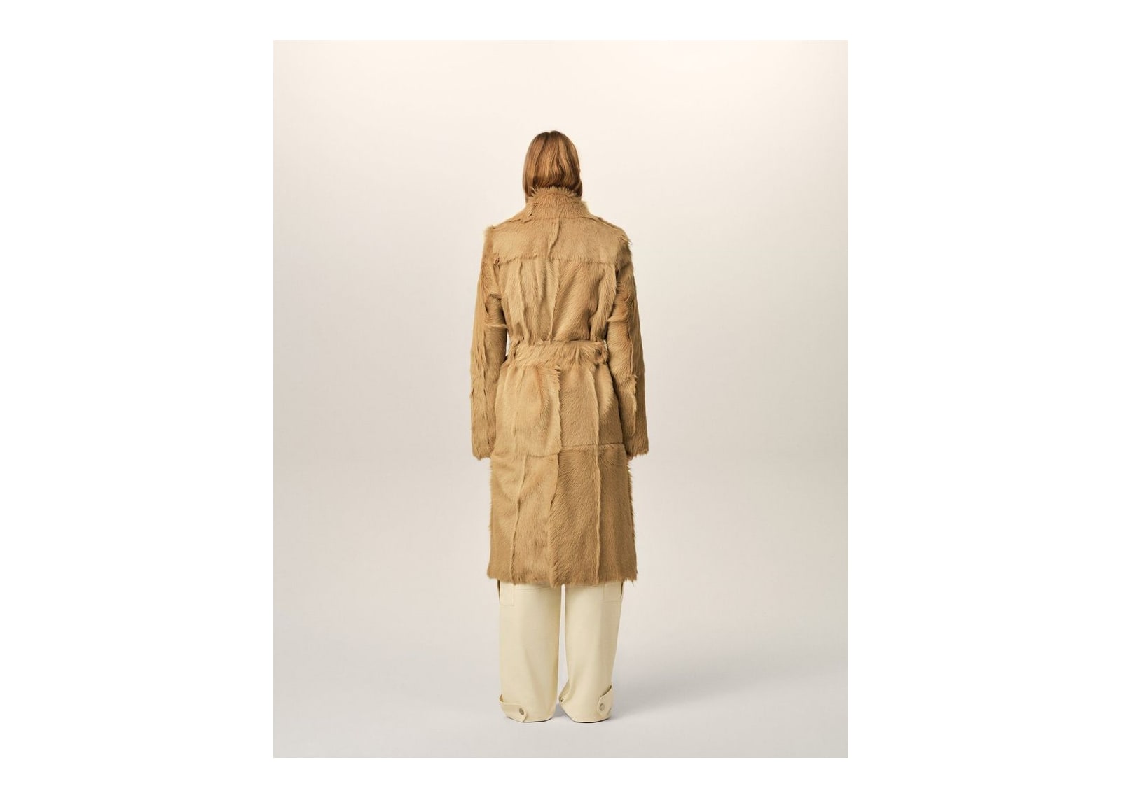 Ami Paris Long Goat Leather Belted Coat Mastic Beige - görsel 11