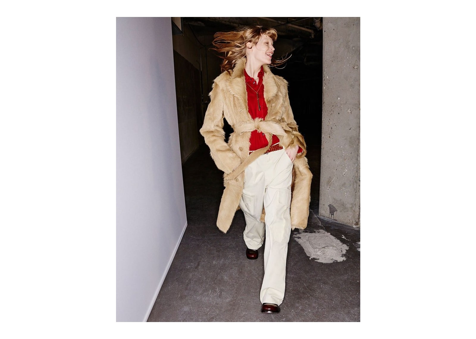 Ami Paris Long Goat Leather Belted Coat Mastic Beige - görsel 13