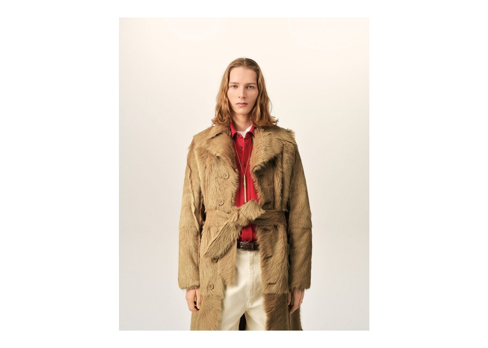 Ami Paris Long Goat Leather Belted Coat Mastic Beige - görsel 3
