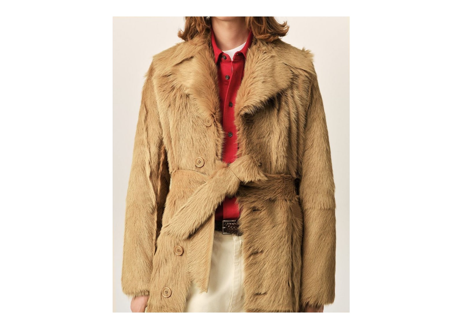 Ami Paris Long Goat Leather Belted Coat Mastic Beige - görsel 4
