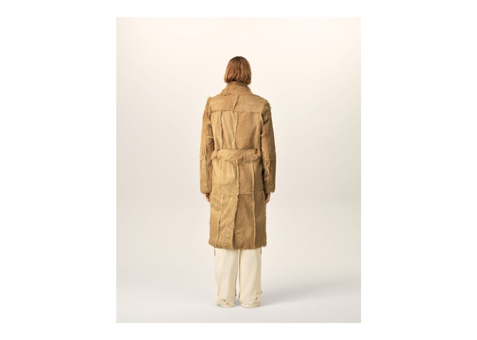 Ami Paris Long Goat Leather Belted Coat Mastic Beige - görsel 5