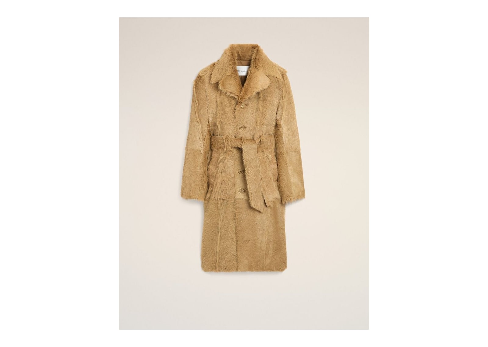 Ami Paris Long Goat Leather Belted Coat Mastic Beige - görsel 7