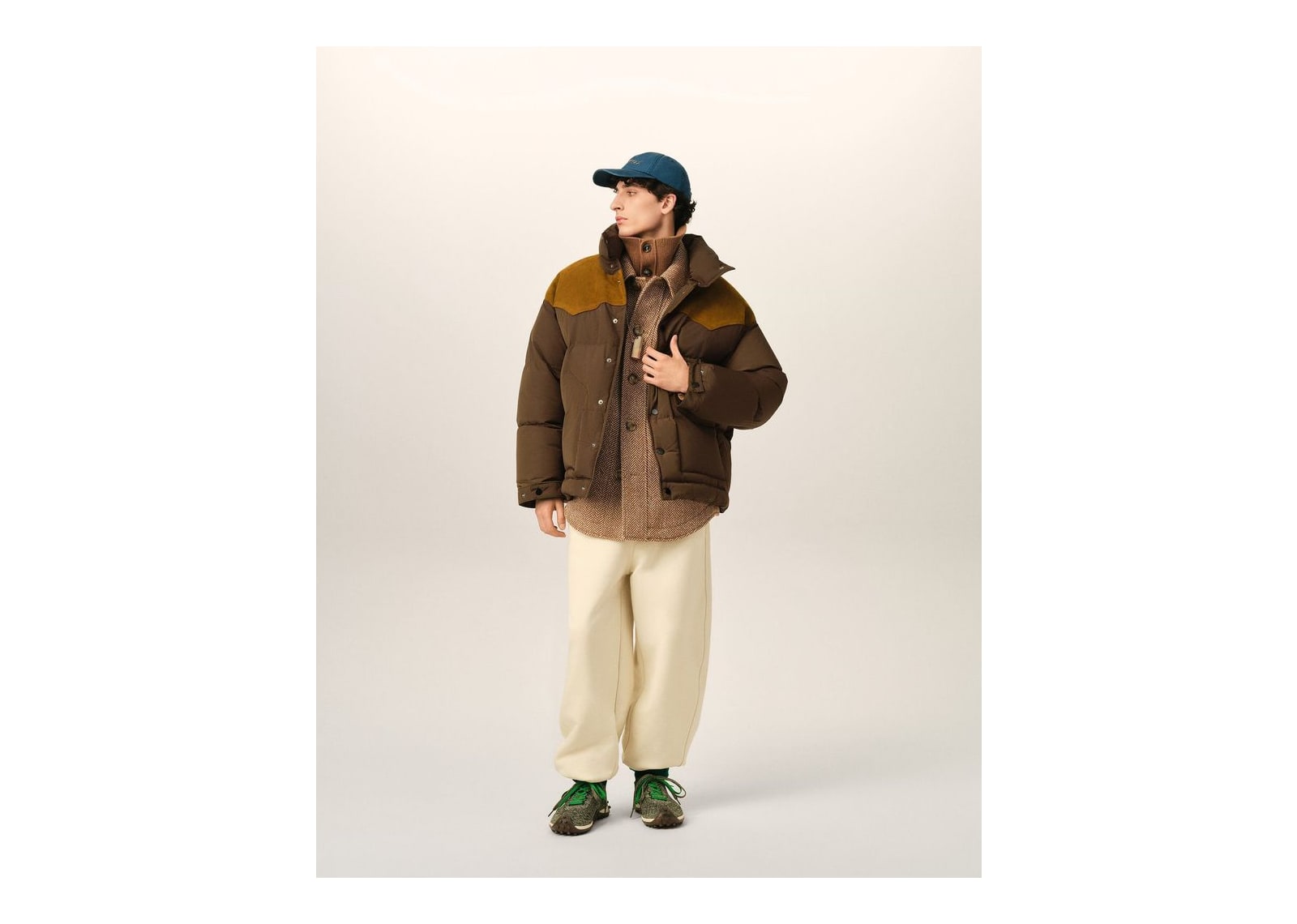 Ami Paris Nylon and Cotton Down Jacket with Leather Panels Chocolate Brown - görsel 2