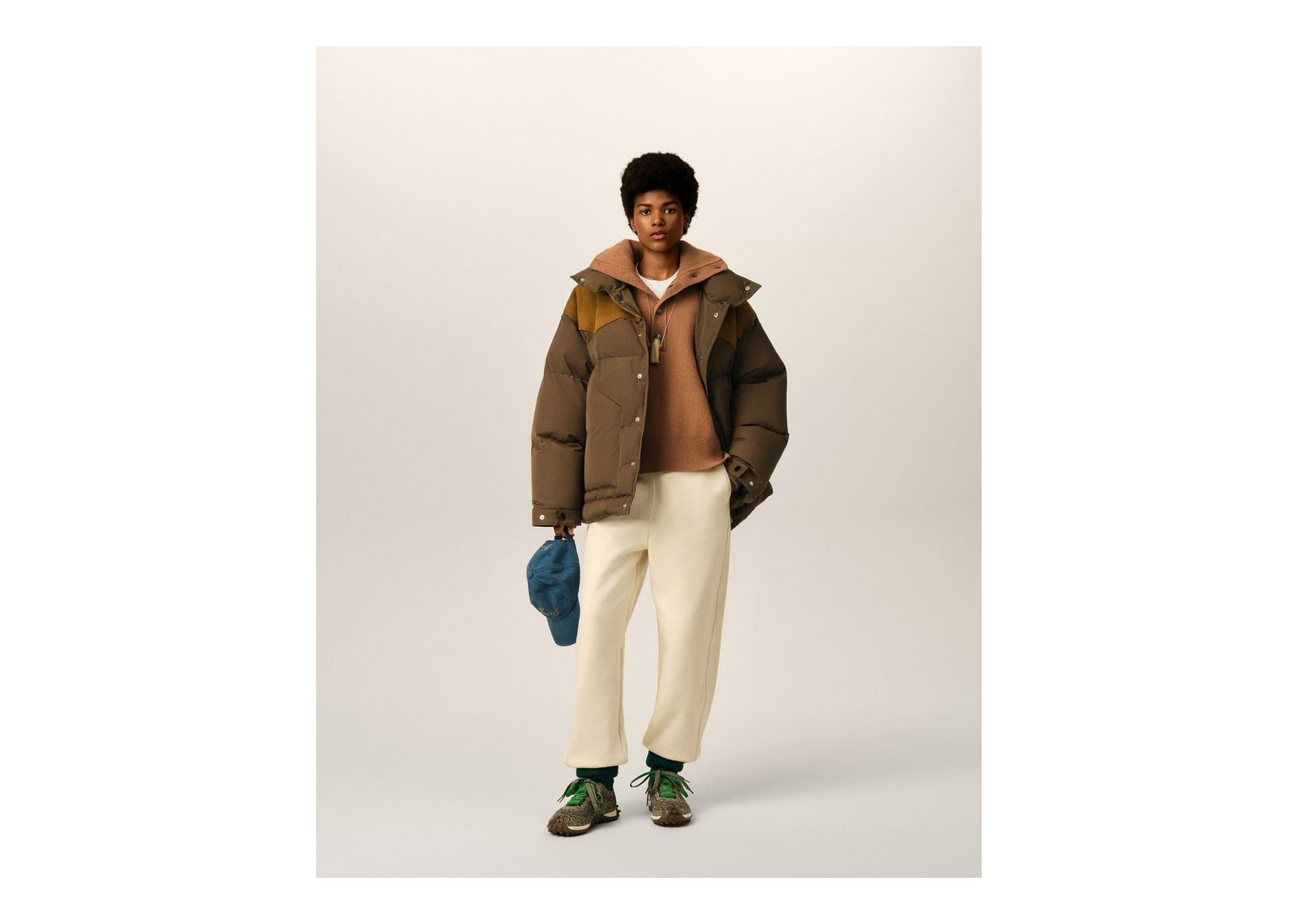 Ami Paris Nylon and Cotton Down Jacket with Leather Panels Chocolate Brown - görsel 8