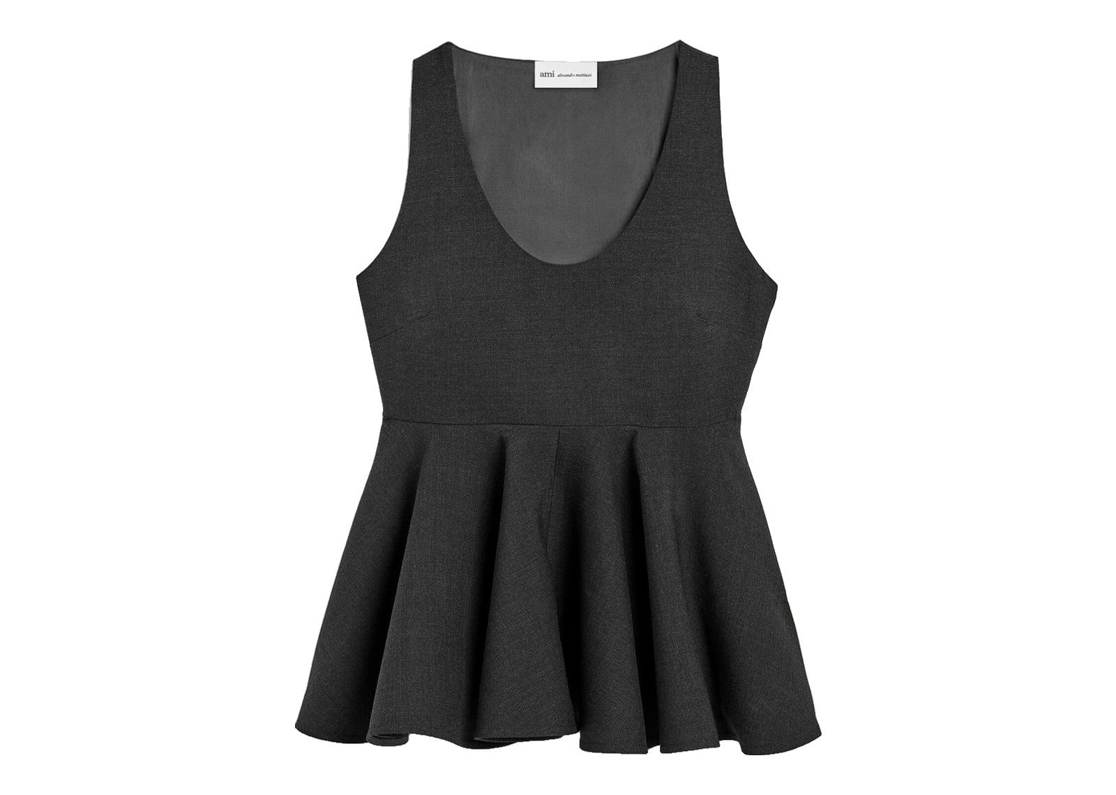Ami Paris Peplum Sleeveless Wool Top Carbon Grey (W)