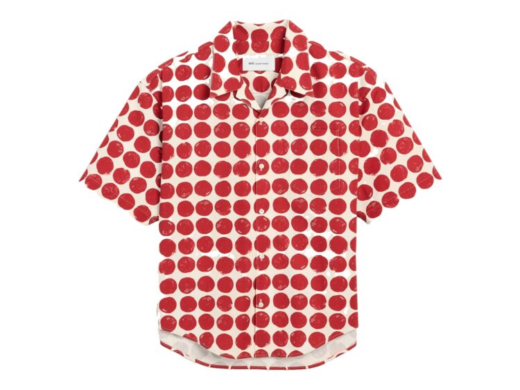 Ami Paris Polka-Dot Boxy Cotton Short-Sleeve Shirt Ruby Red/Ivory