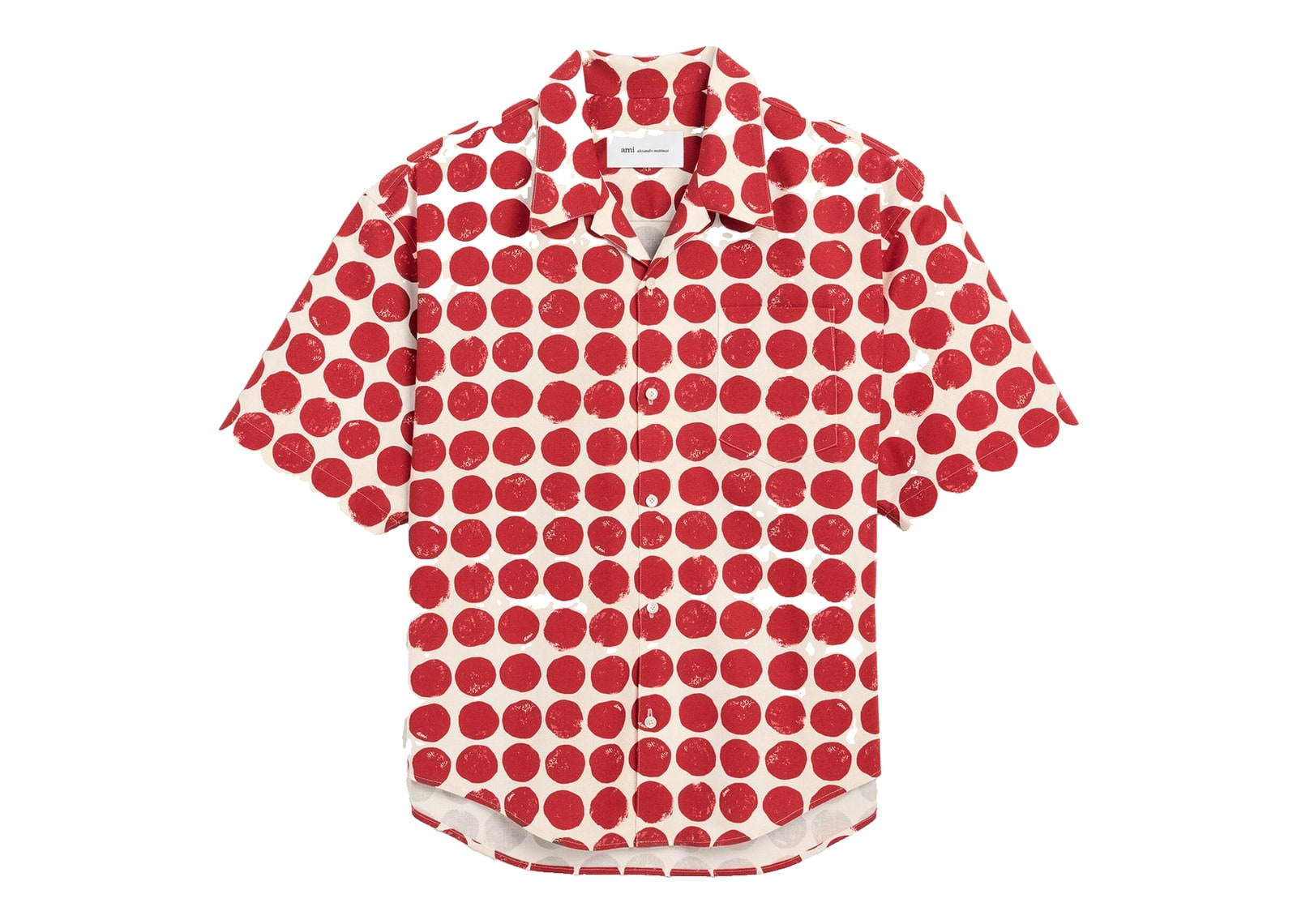 Ami Paris Polka-Dot Boxy Cotton Short-Sleeve Shirt Ruby Red/Ivory