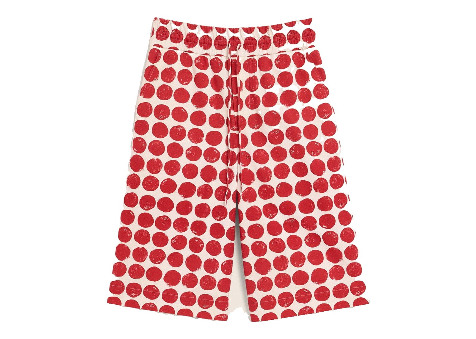 Ami Paris Polka-Dot Large Elasticated Cotton Bermuda Shorts Ruby Red/Ivory