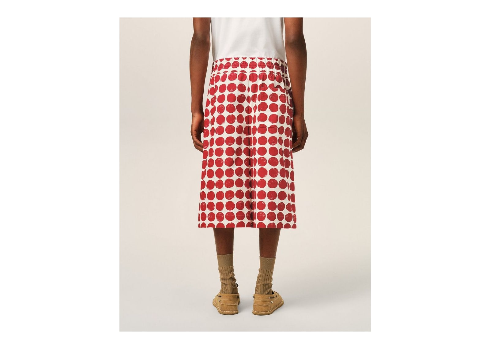 Ami Paris Polka-Dot Large Elasticated Cotton Bermuda Shorts Ruby Red/Ivory - görsel 4