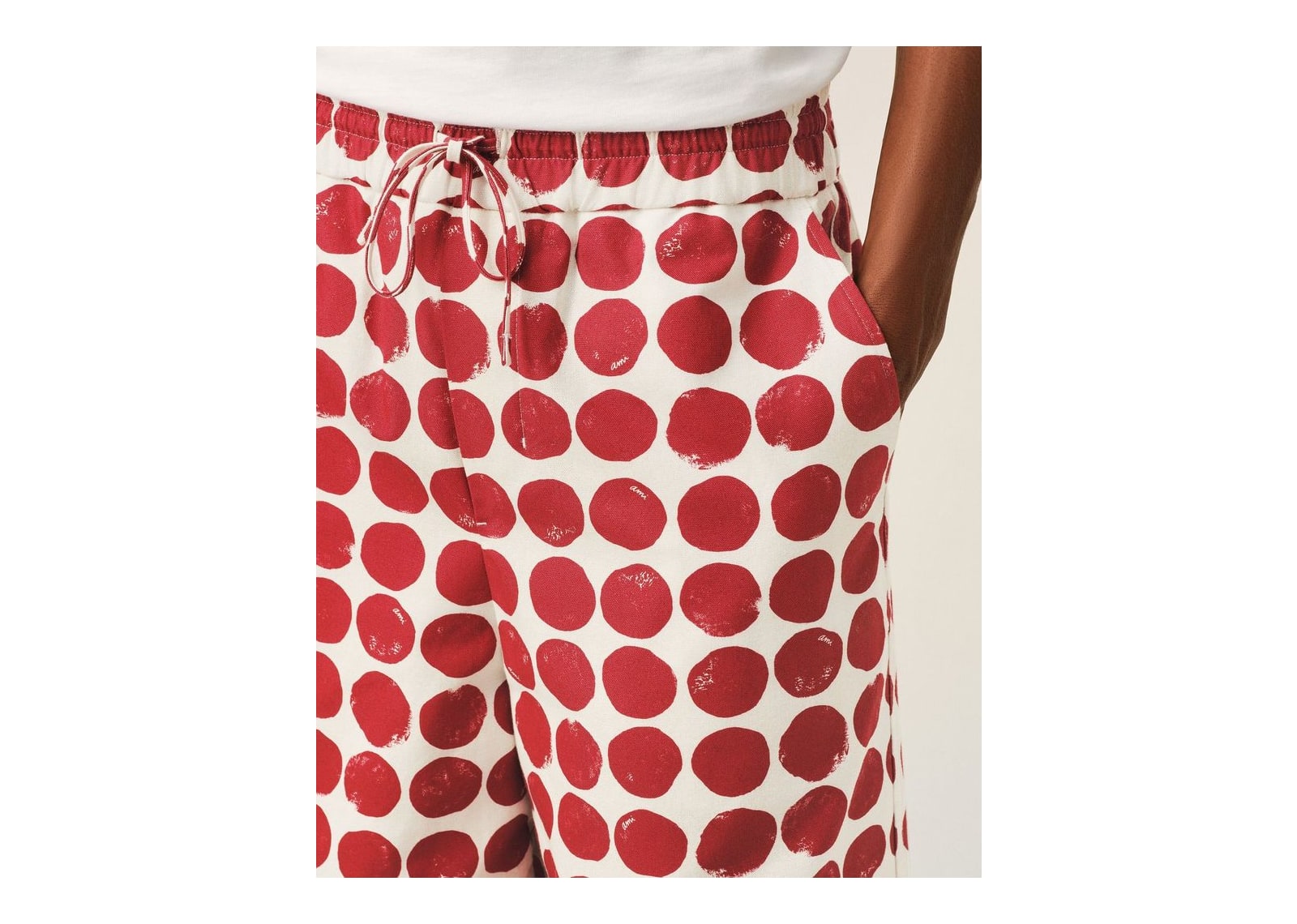 Ami Paris Polka-Dot Large Elasticated Cotton Bermuda Shorts Ruby Red/Ivory - görsel 5