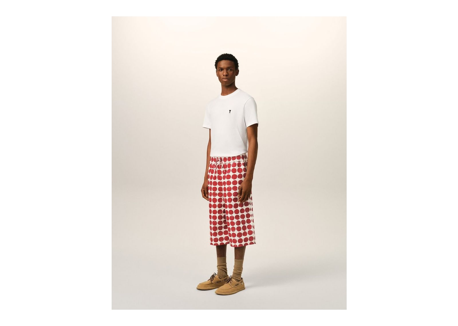 Ami Paris Polka-Dot Large Elasticated Cotton Bermuda Shorts Ruby Red/Ivory - görsel 6
