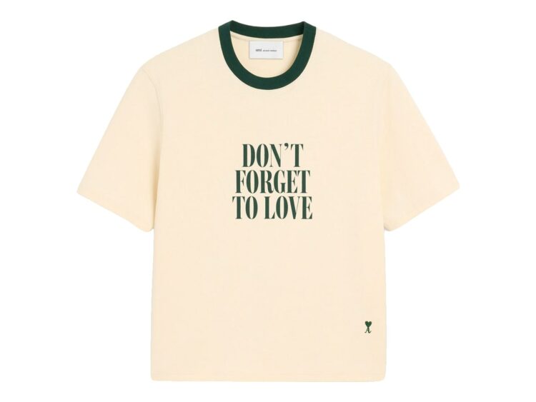 Ami Paris Printed Cotton Don’t Forget To Love T-Shirt Ivory