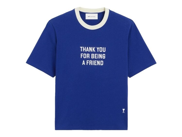 Ami Paris Printed Cotton Thank You For Being A Friend T-Shirt Royal Blue