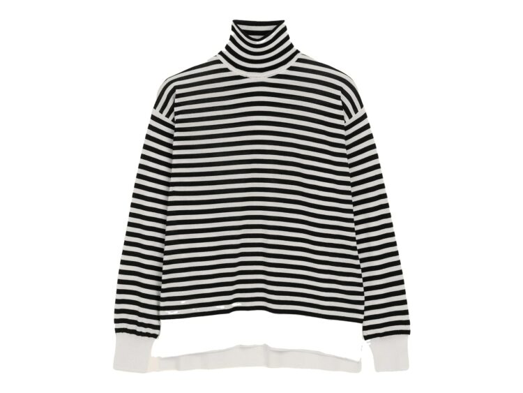 Ami Paris Sailor Striped Wool and Silk Turtleneck Sweater Ivory/Black