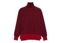 Ami Paris Sailor Striped Wool and Silk Turtleneck Sweater Ruby Red/Black