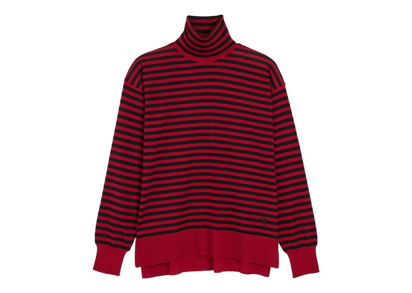 Ami Paris Sailor Striped Wool and Silk Turtleneck Sweater Ruby Red/Black