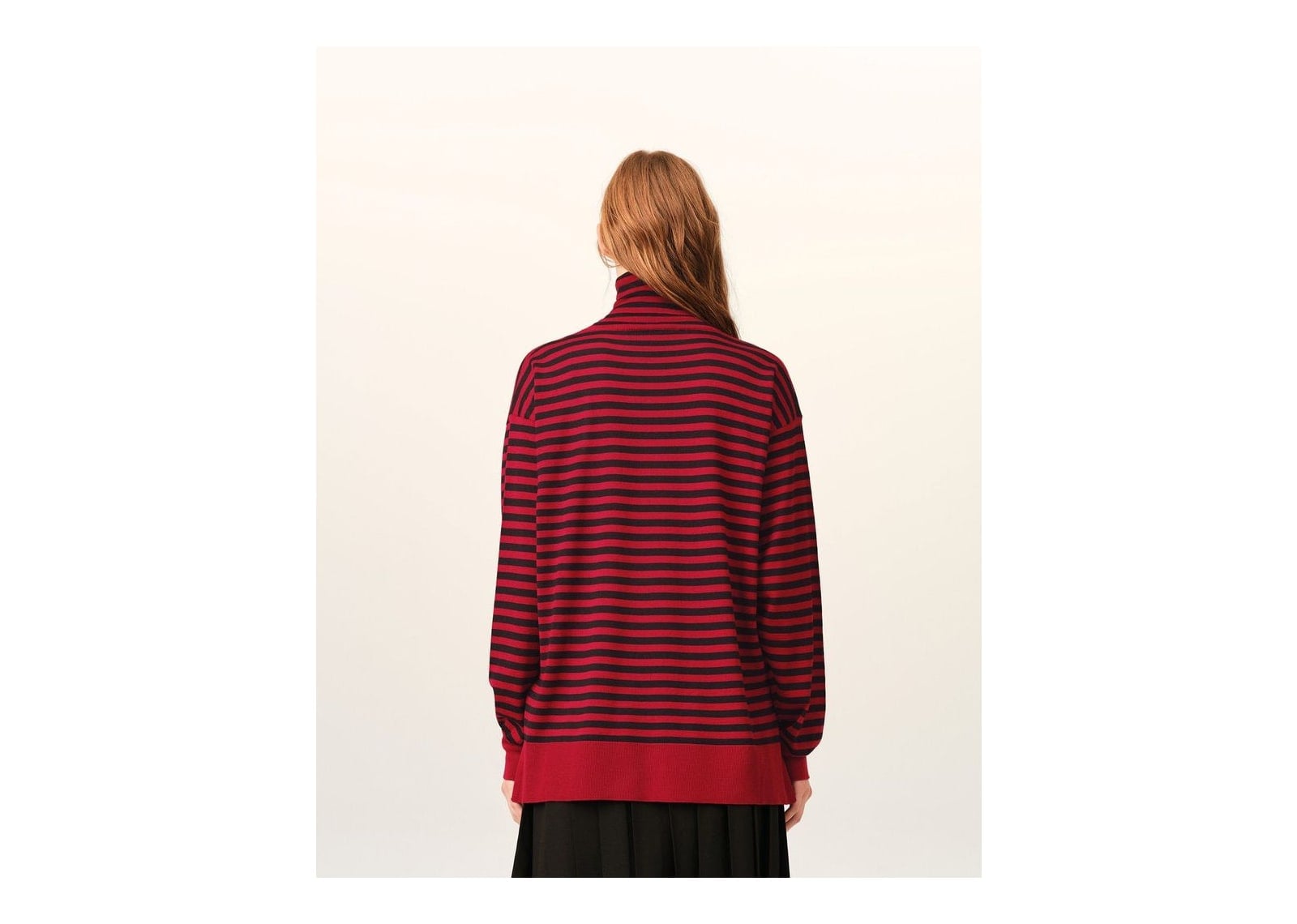 Ami Paris Sailor Striped Wool and Silk Turtleneck Sweater Ruby Red/Black - görsel 11