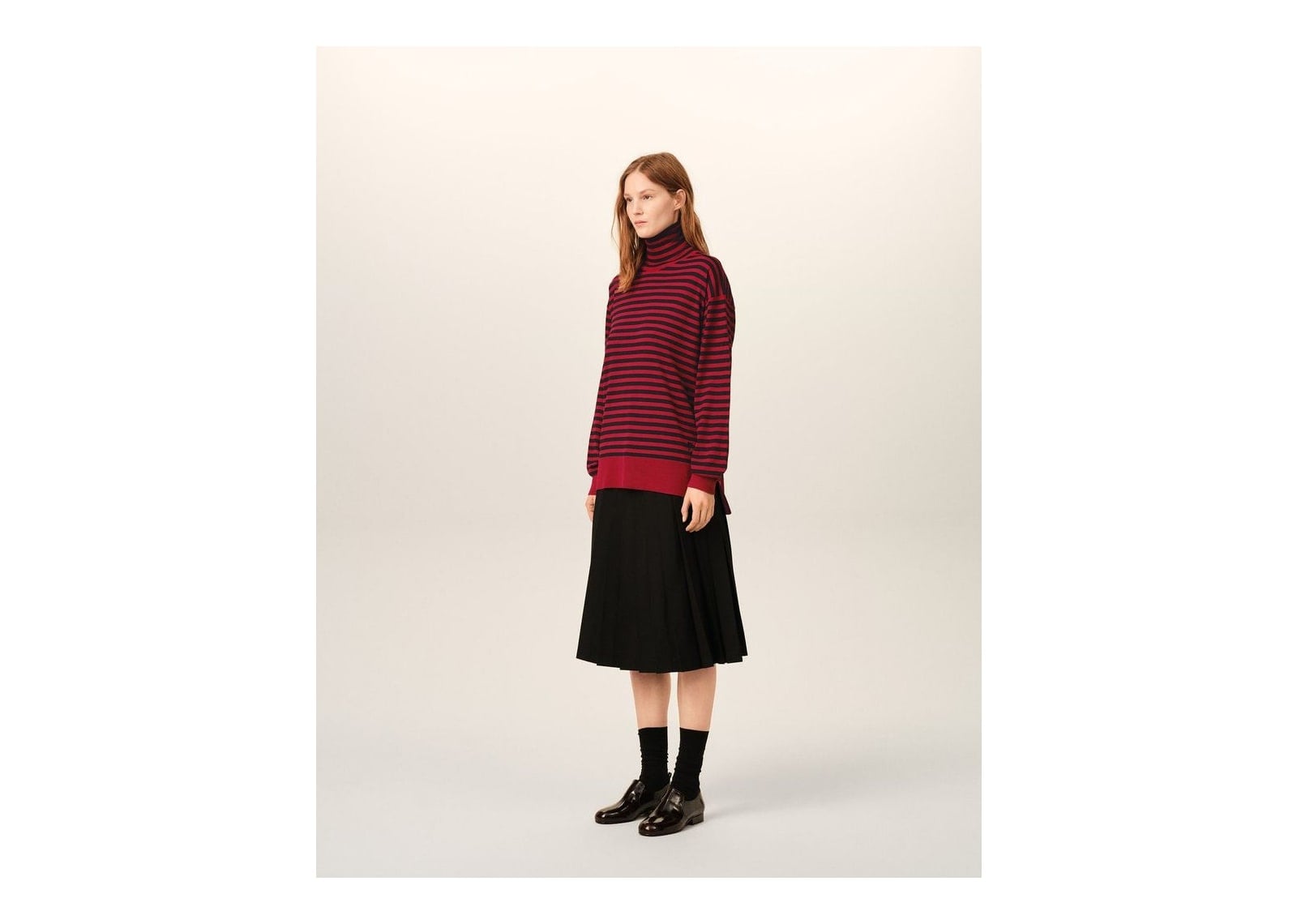 Ami Paris Sailor Striped Wool and Silk Turtleneck Sweater Ruby Red/Black - görsel 12