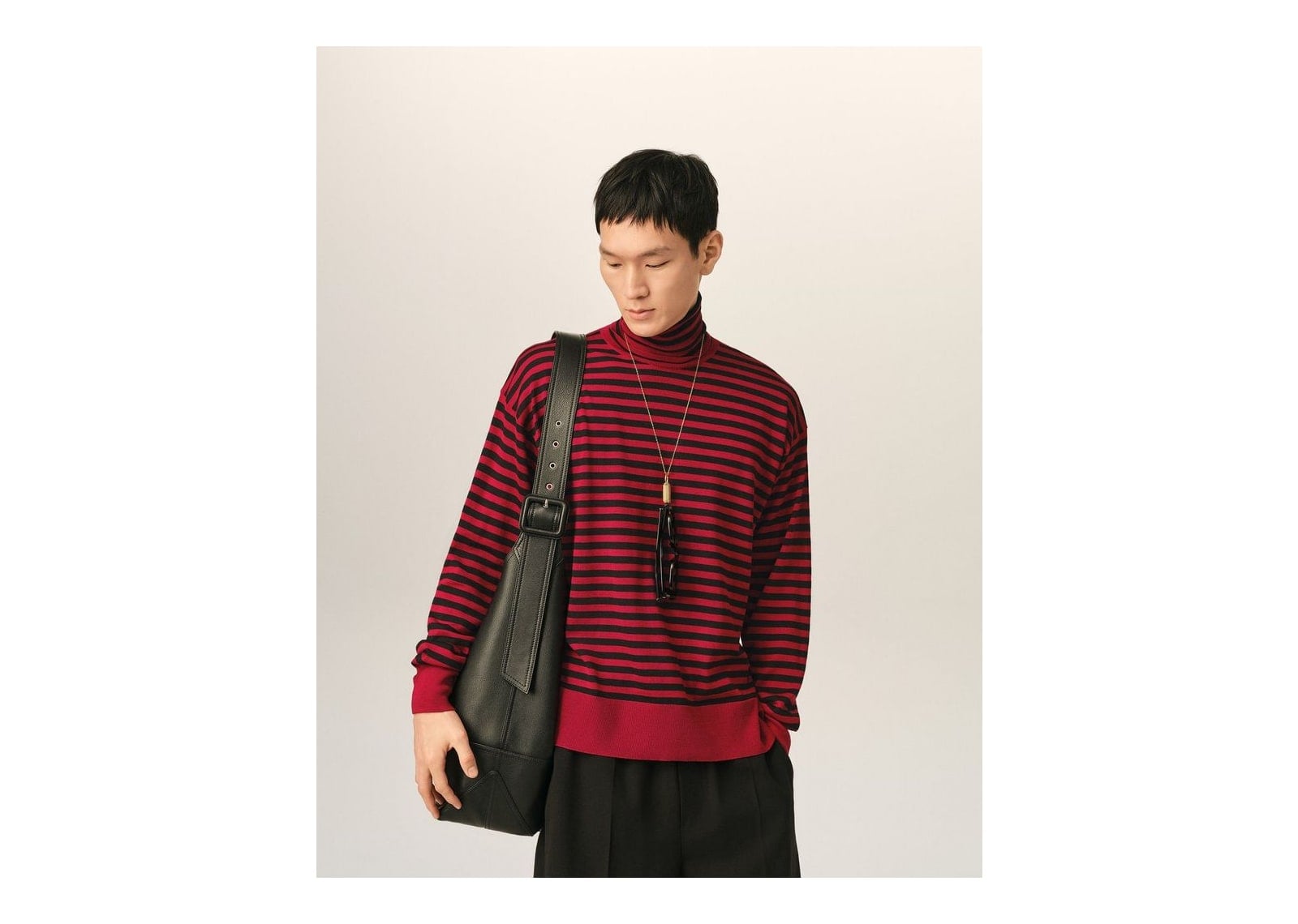 Ami Paris Sailor Striped Wool and Silk Turtleneck Sweater Ruby Red/Black - görsel 2
