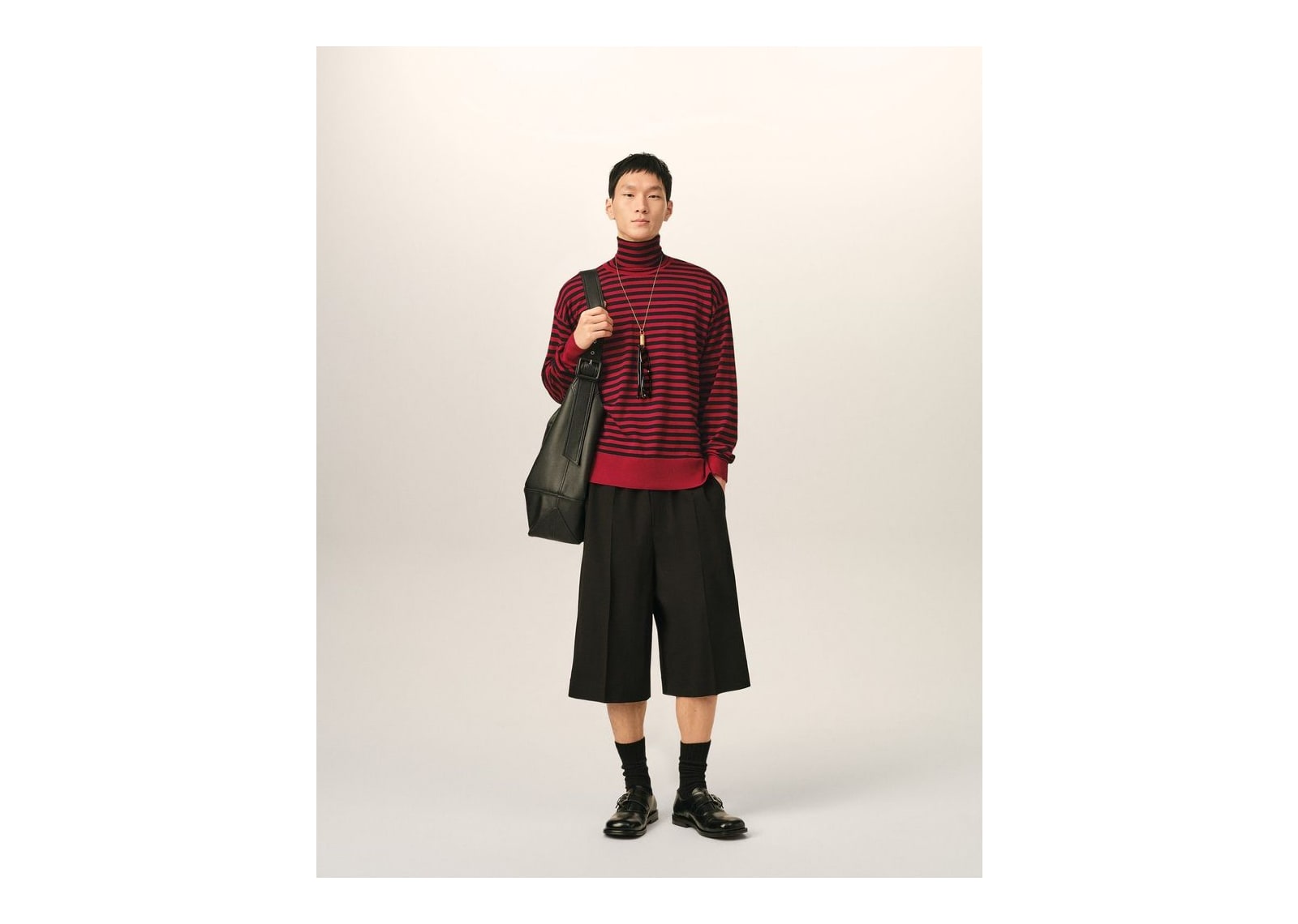 Ami Paris Sailor Striped Wool and Silk Turtleneck Sweater Ruby Red/Black - görsel 3