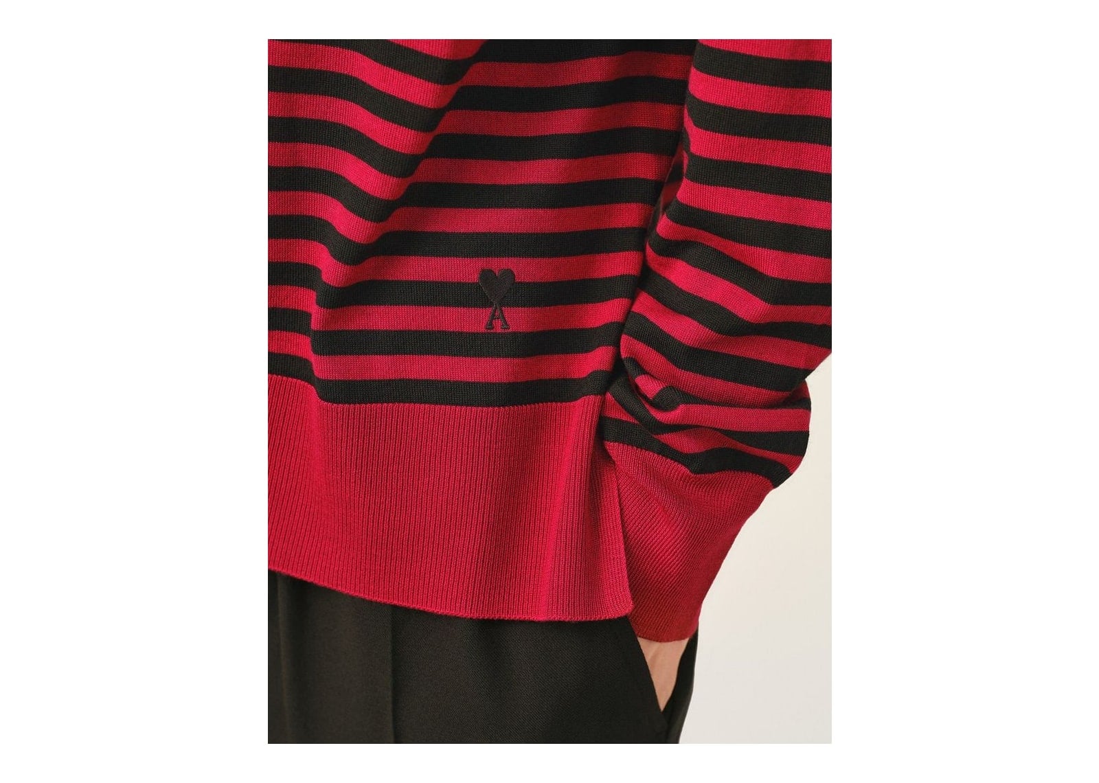 Ami Paris Sailor Striped Wool and Silk Turtleneck Sweater Ruby Red/Black - görsel 4
