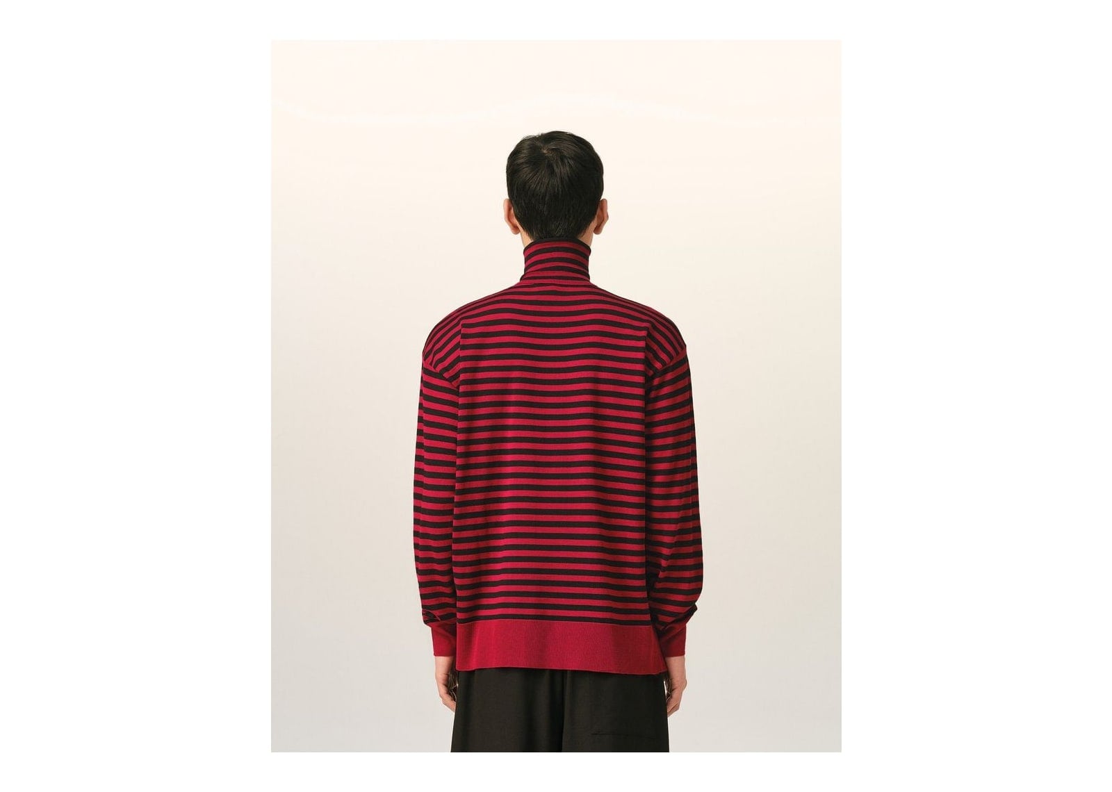 Ami Paris Sailor Striped Wool and Silk Turtleneck Sweater Ruby Red/Black - görsel 5
