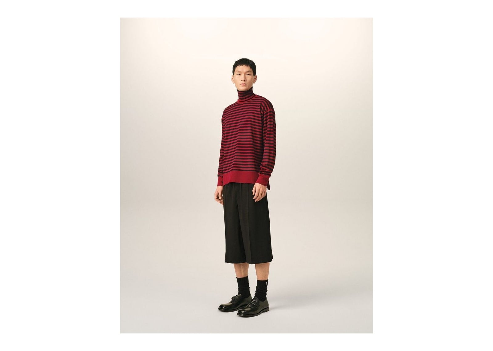 Ami Paris Sailor Striped Wool and Silk Turtleneck Sweater Ruby Red/Black - görsel 6