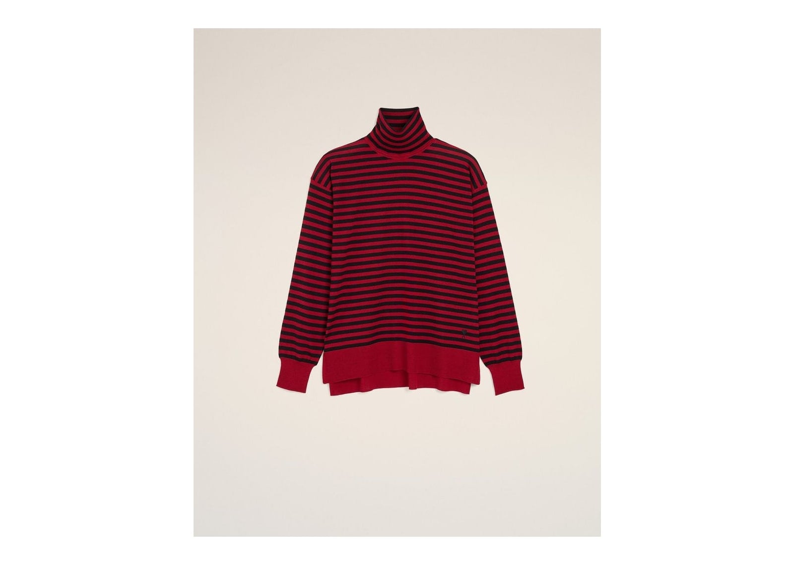 Ami Paris Sailor Striped Wool and Silk Turtleneck Sweater Ruby Red/Black - görsel 7