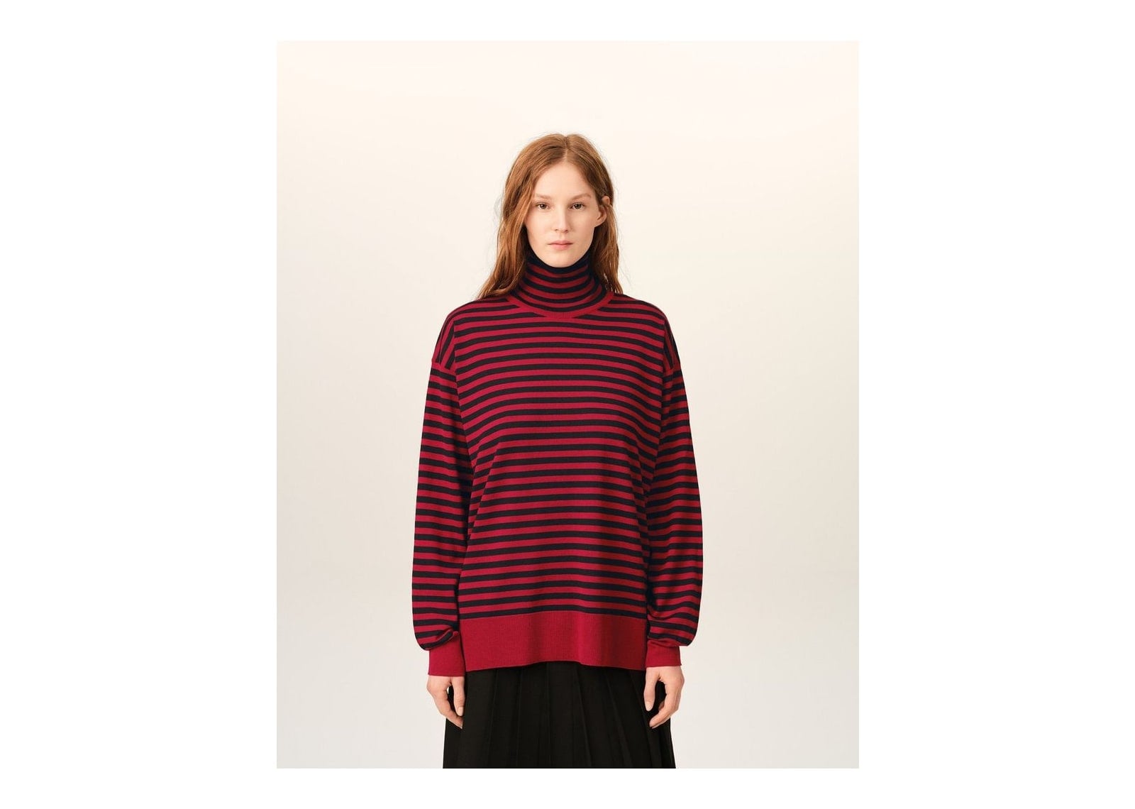 Ami Paris Sailor Striped Wool and Silk Turtleneck Sweater Ruby Red/Black - görsel 8