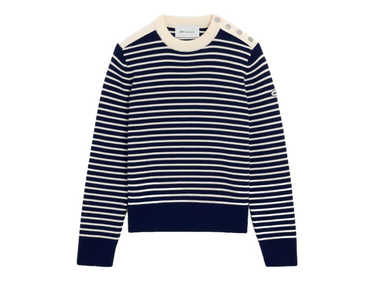 Ami Paris Sailor Striped Wool Crewneck Sweater Navy/Ivory